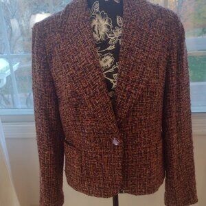 Kate Hill Wool Blend Tweed Burgundy Blazer